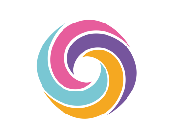 Abbildung eines verschlungenen Wirbels, der sich mit vier farbigen Linien zur Mitte dreht.